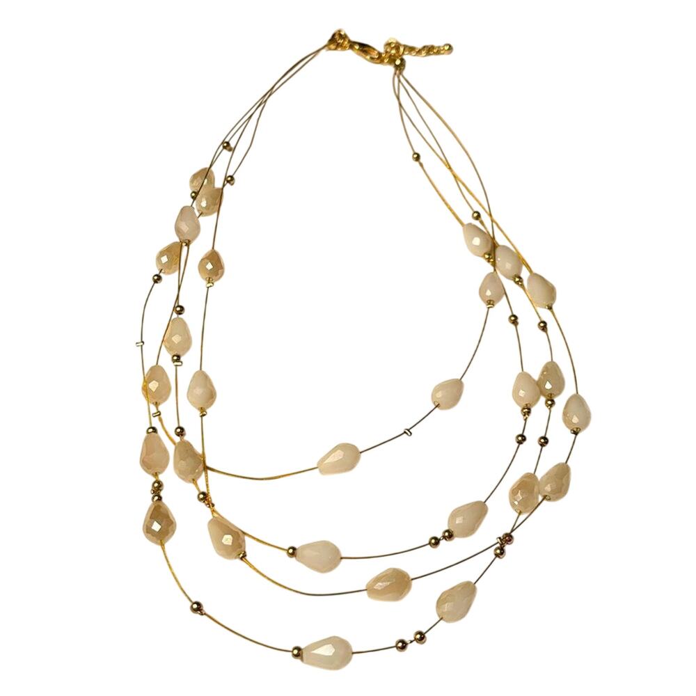 Charming Charlie Layered Beaded Necklace Cream Gold Tone Multi Strand